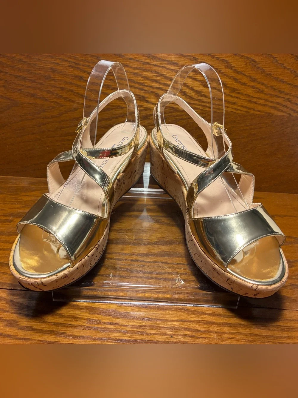 Gastone Lucioli ITALY MADE Metallic Gold Cork PlatformWedge Sandals EU 41 US 10